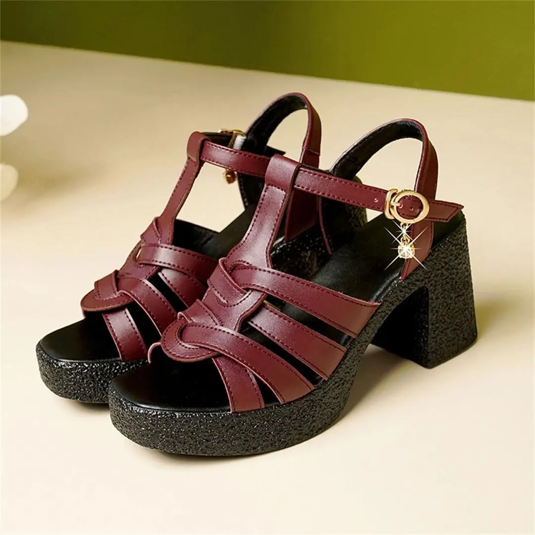 Women Sandals High Heel Woven Buckle Strap Square Heel Non-Slip Sole Office Gladiator Casual Summer Beach Sandals