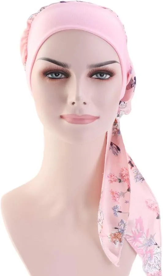 Women Vintage Silky Turbans Bonnet Elastic Wide Band Multifunction Printing Hat Chemo Hair Loss Cap