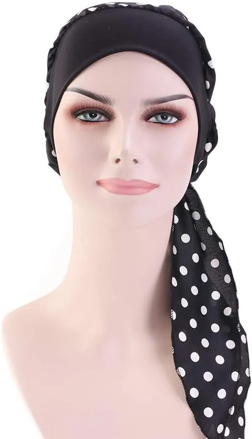 Women Vintage Silky Turbans Bonnet Elastic Wide Band Multifunction Printing Hat Chemo Hair Loss Cap