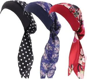 Women Vintage Silky Turbans Bonnet Elastic Wide Band Multifunction Printing Hat Chemo Hair Loss Cap