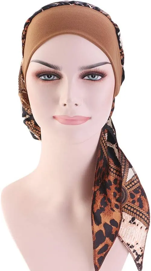 Women Vintage Silky Turbans Bonnet Elastic Wide Band Multifunction Printing Hat Chemo Hair Loss Cap