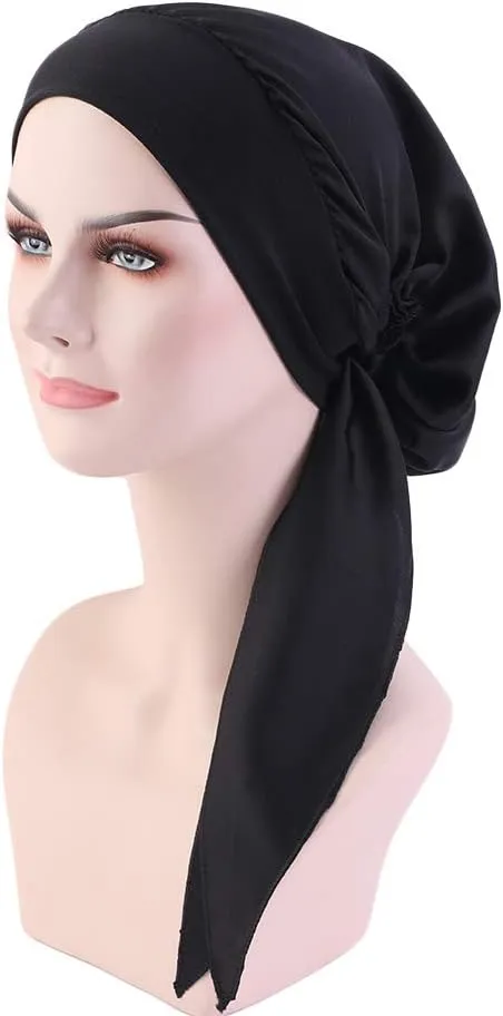 Women Vintage Silky Turbans Bonnet Elastic Wide Band Multifunction Printing Hat Chemo Hair Loss Cap
