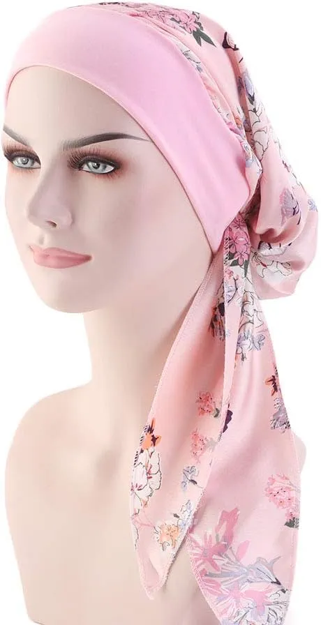 Women Vintage Silky Turbans Bonnet Elastic Wide Band Multifunction Printing Hat Chemo Hair Loss Cap