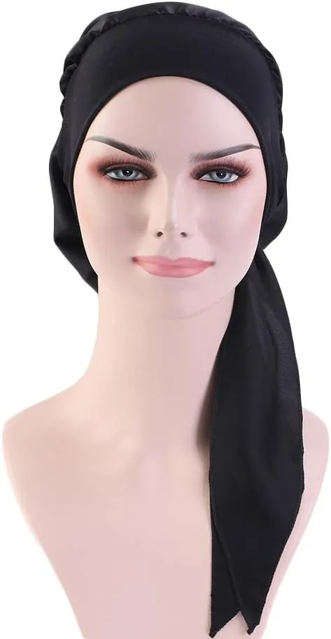 Women Vintage Silky Turbans Bonnet Elastic Wide Band Multifunction Printing Hat Chemo Hair Loss Cap