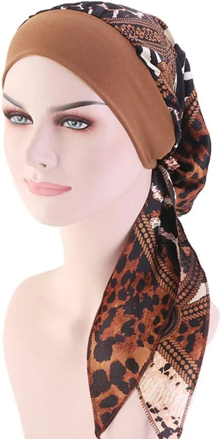 Women Vintage Silky Turbans Bonnet Elastic Wide Band Multifunction Printing Hat Chemo Hair Loss Cap