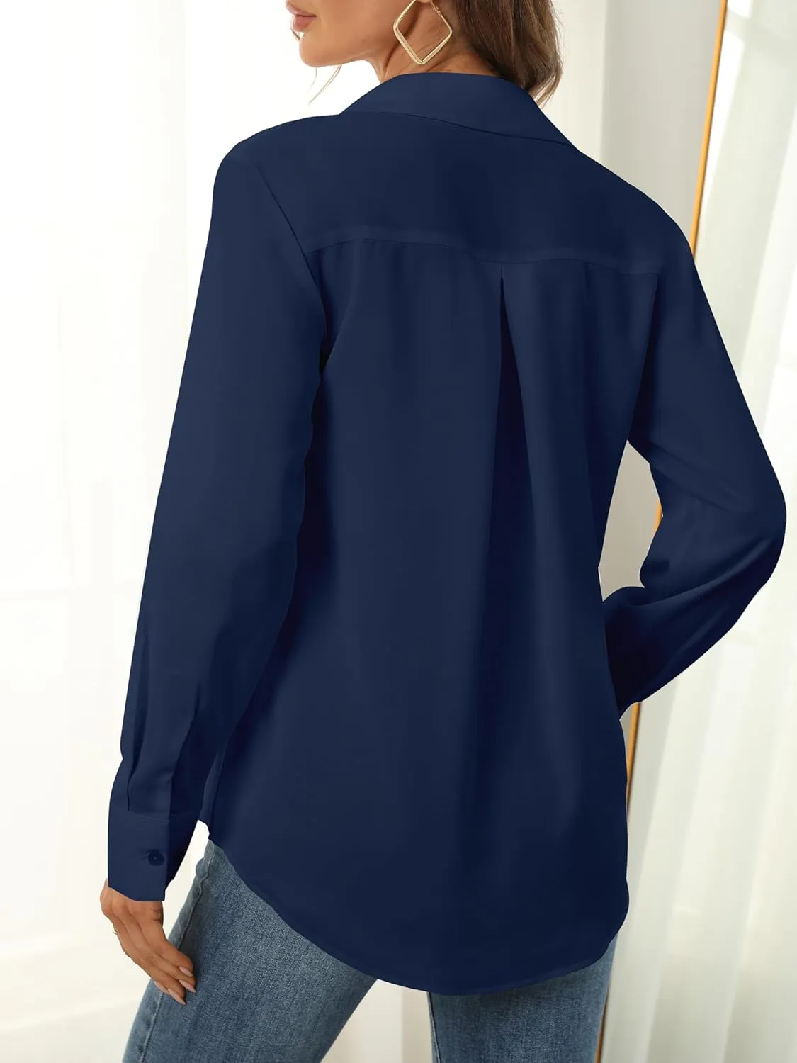 Women's Button Down Shirts Long Sleeve Basic Classic Soft Shirt Collared Fashion Dressy Casual Blouses