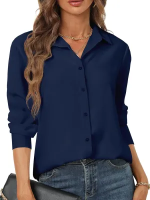 Women's Button Down Shirts Long Sleeve Basic Classic Soft Shirt Collared Fashion Dressy Casual Blouses