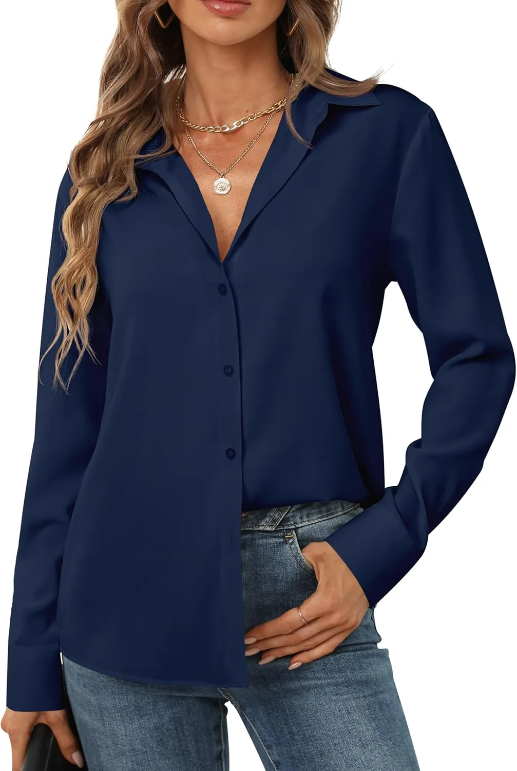 Women's Button Down Shirts Long Sleeve Basic Classic Soft Shirt Collared Fashion Dressy Casual Blouses