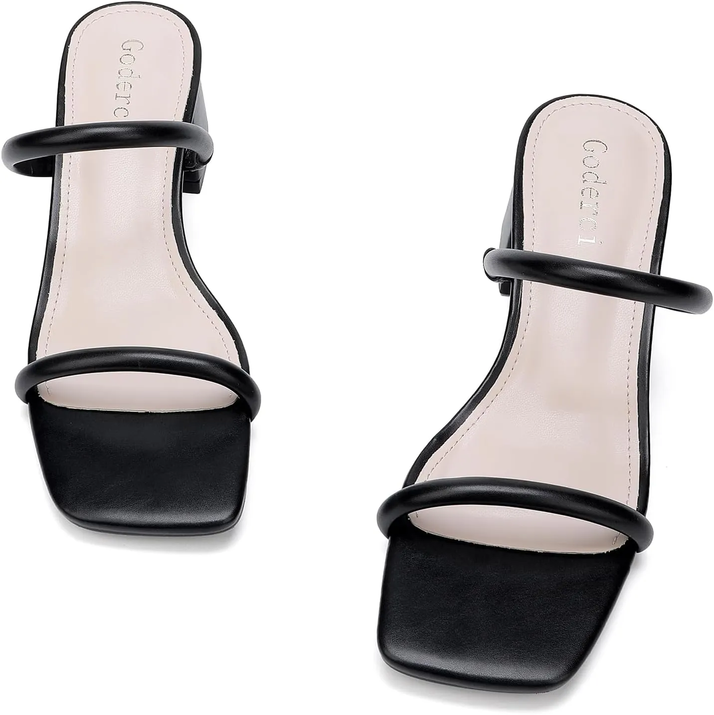 Women's Chunky Block Low Heeled Sandals Two Strap Square Open Toe Slip On Mule Heels