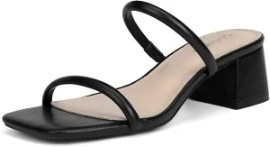 Women's Chunky Block Low Heeled Sandals Two Strap Square Open Toe Slip On Mule Heels