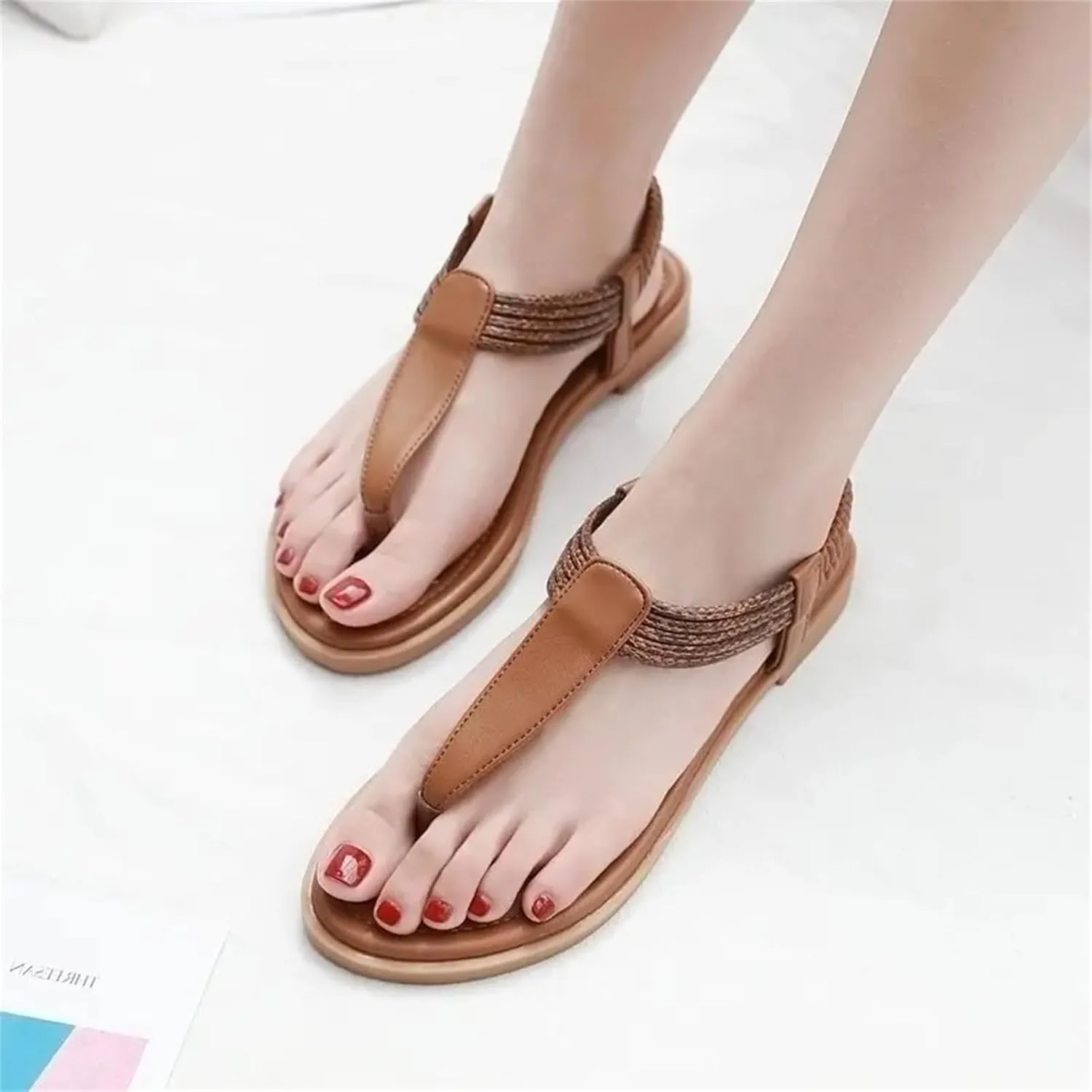 Women's Elastic Band Flip-Flops - Custom Flat Heel Beach Outdoor