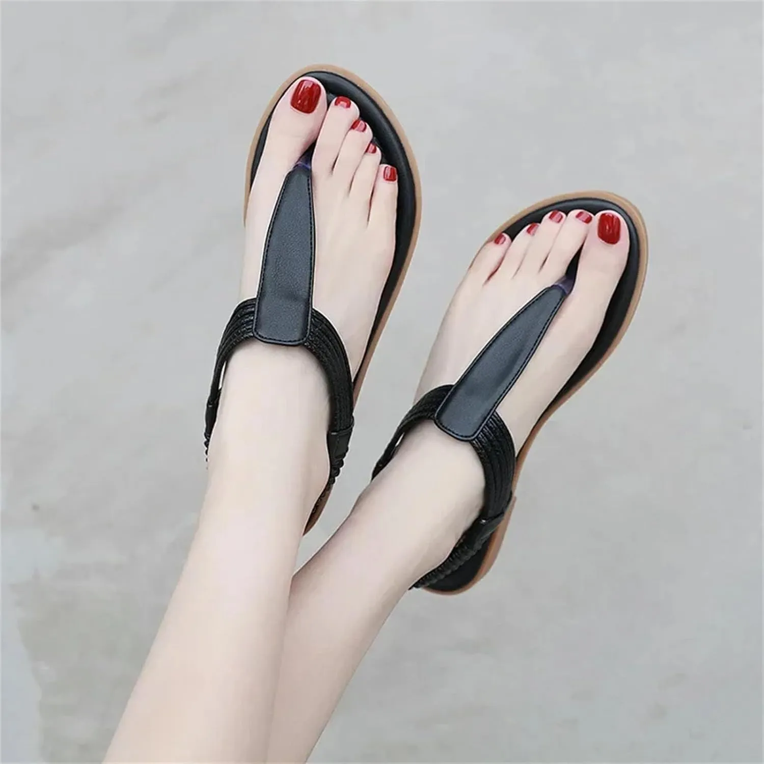 Women's Elastic Band Flip-Flops - Custom Flat Heel Beach Outdoor