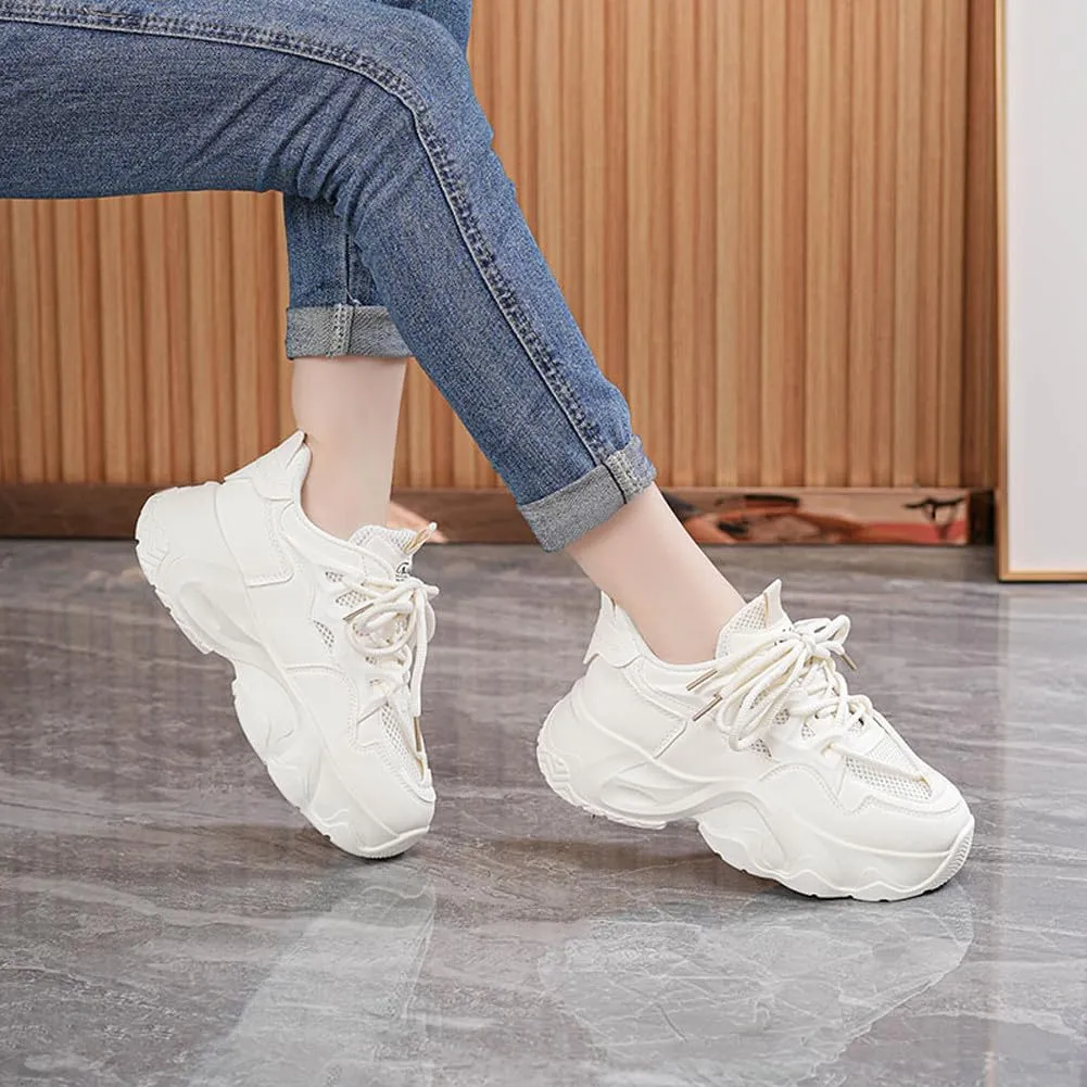 Women's Fashion Breathable Mesh Platform Sneakers Casual Jogging Walking Chunky Shoes 5.5-8.5