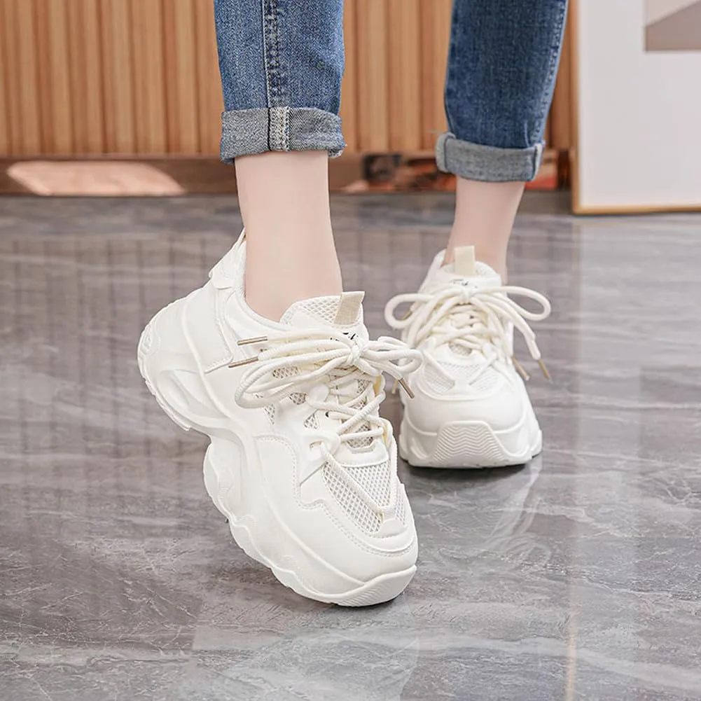 Women's Fashion Breathable Mesh Platform Sneakers Casual Jogging Walking Chunky Shoes 5.5-8.5