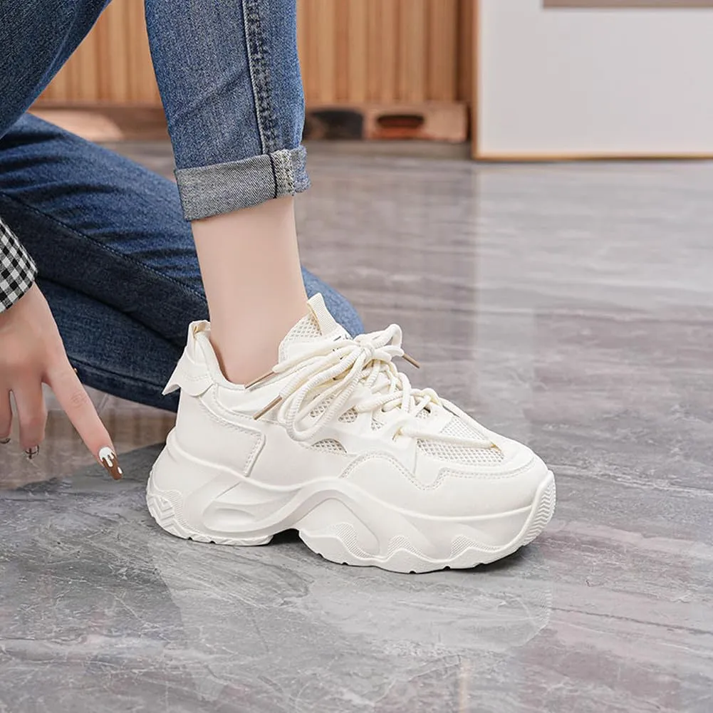 Women's Fashion Breathable Mesh Platform Sneakers Casual Jogging Walking Chunky Shoes 5.5-8.5