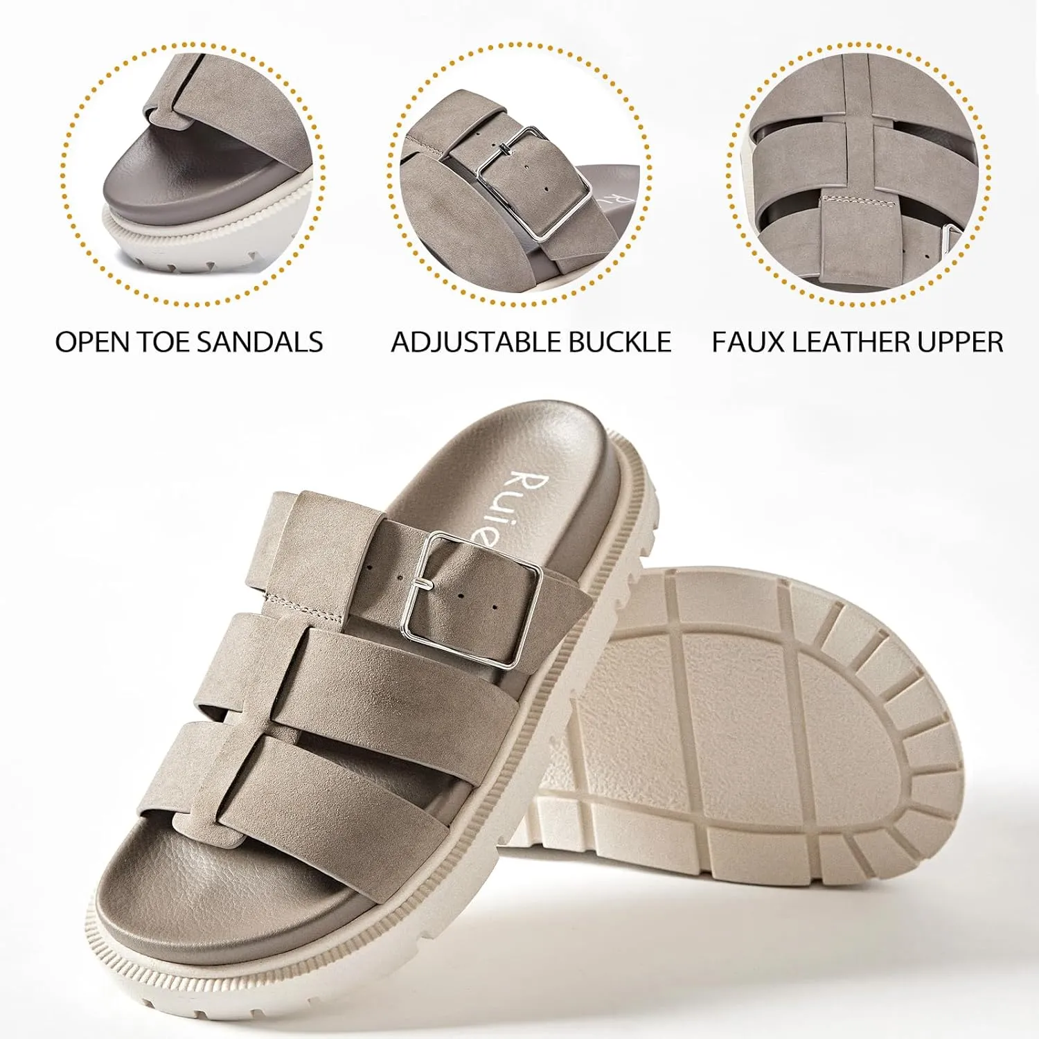Women's Flat Slides Sandals Wide Width Platform Sandals Comfot Summer Soft Plantar Slippers Arch Support Slip on Shoes for Women.