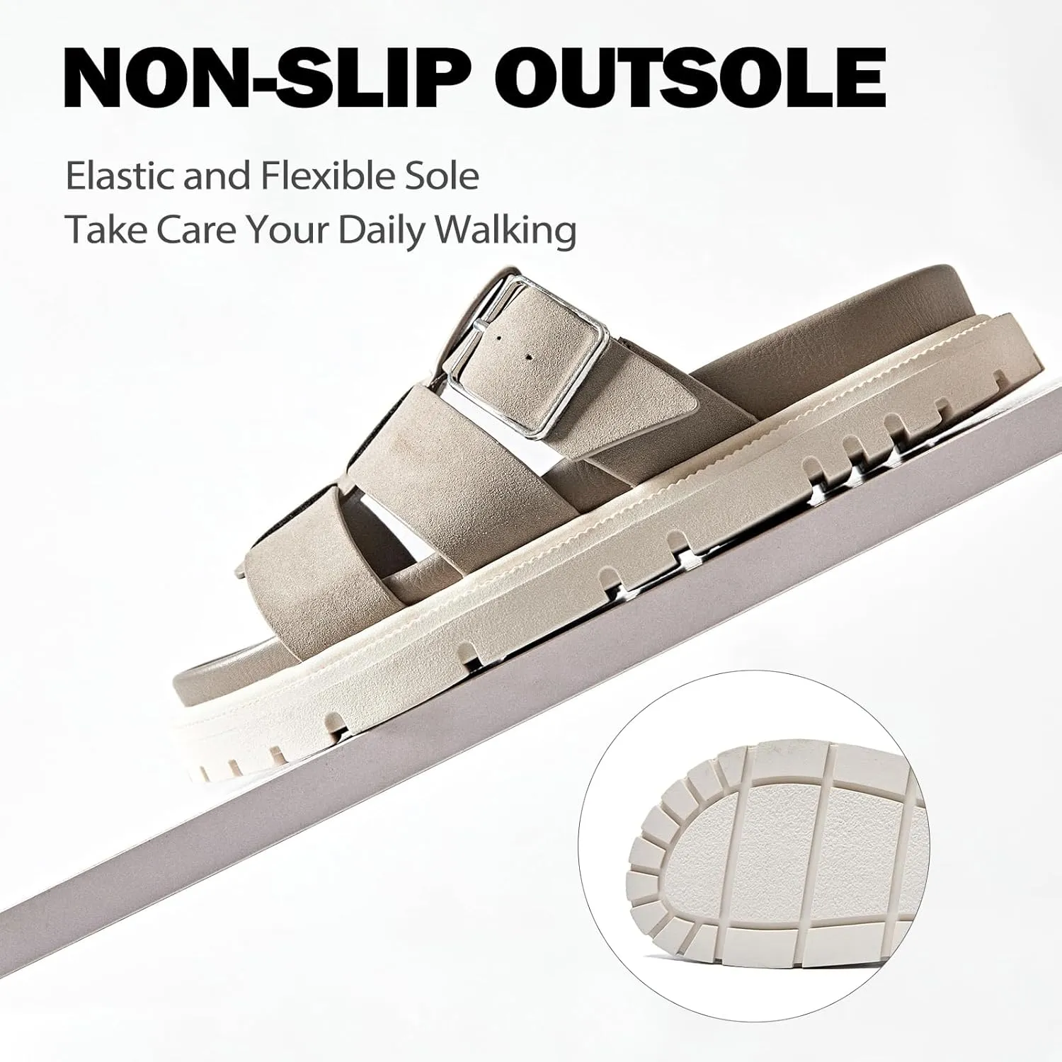 Women's Flat Slides Sandals Wide Width Platform Sandals Comfot Summer Soft Plantar Slippers Arch Support Slip on Shoes for Women.