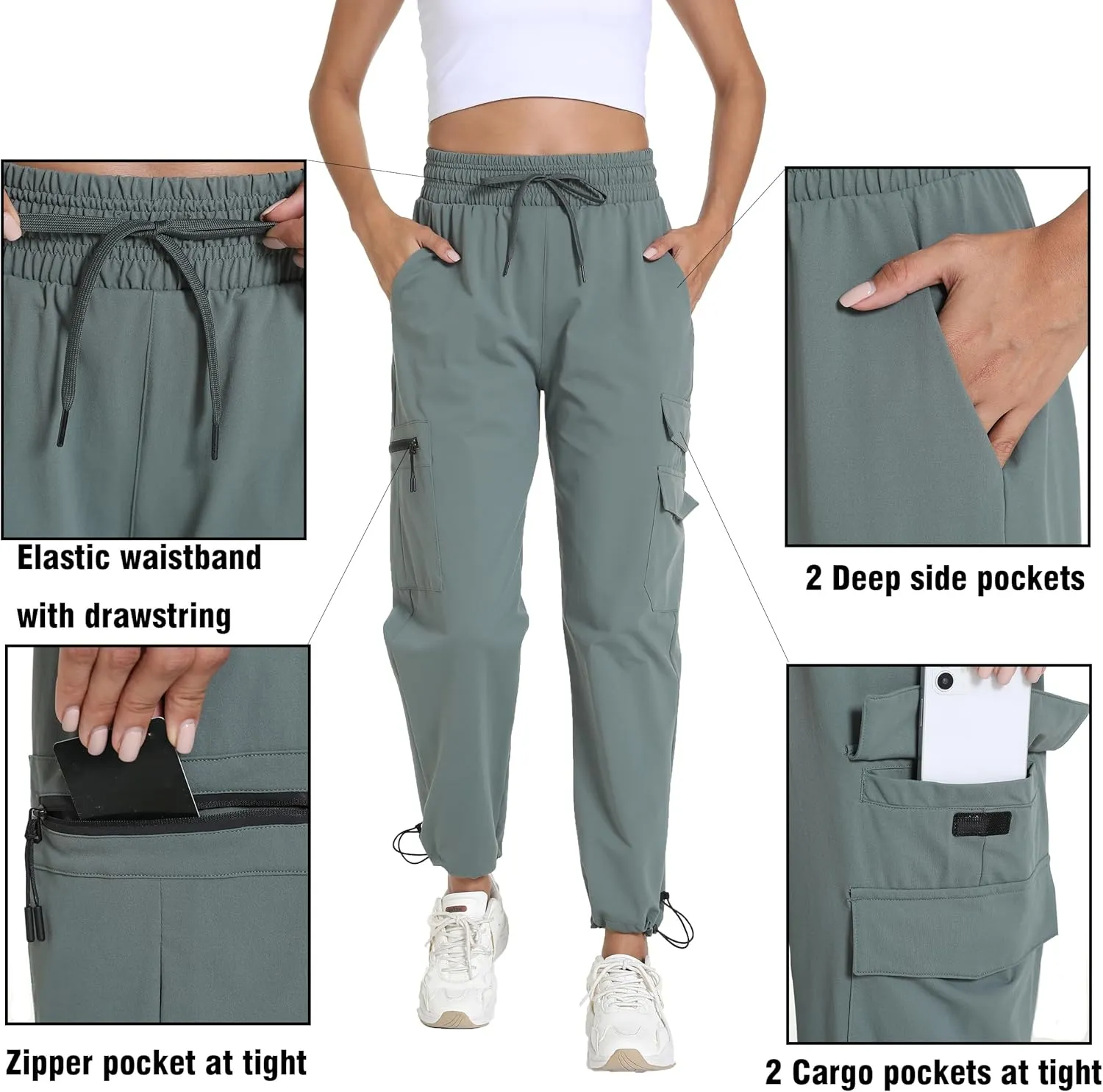 Women's Joggers with Pockets, Hiking Cargo Water Resistant Lightweight Pants for Women Workout Athletic Travel Camping