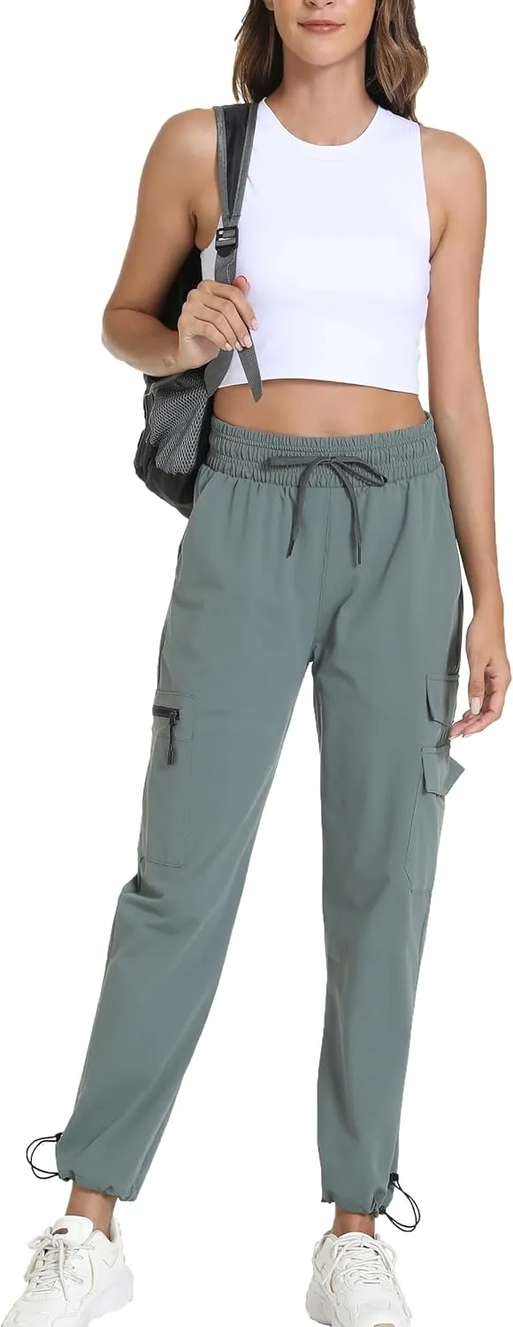 Women's Joggers with Pockets, Hiking Cargo Water Resistant Lightweight Pants for Women Workout Athletic Travel Camping