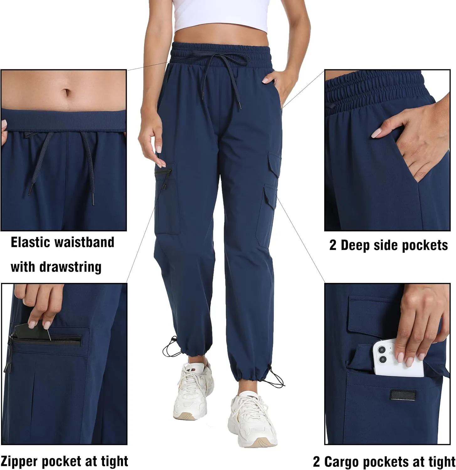 Women's Joggers with Pockets, Hiking Cargo Water Resistant Lightweight Pants for Women Workout Athletic Travel Camping