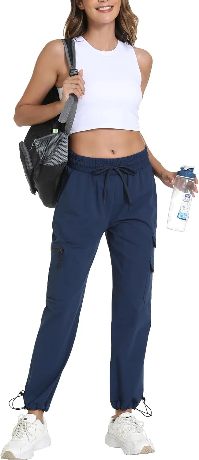 Women's Joggers with Pockets, Hiking Cargo Water Resistant Lightweight Pants for Women Workout Athletic Travel Camping
