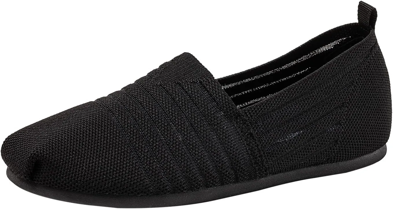 Women's Knit Flat Shoes,Classic Casual Washable Shoes,Comfortable Walking Slip-On Ballerina Square Toe Shoes for Women
