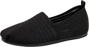 Women's Knit Flat Shoes,Classic Casual Washable Shoes,Comfortable Walking Slip-On Ballerina Square Toe Shoes for Women