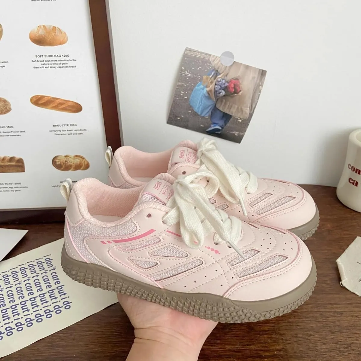 Women’s Korean Mesh Sneakers – Casual White Gump-Style Shoes, Breathable Colorblock Lace-Up Trainers for Students, Soft PU Leather Low-Tops