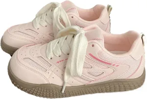 Women’s Korean Mesh Sneakers – Casual White Gump-Style Shoes, Breathable Colorblock Lace-Up Trainers for Students, Soft PU Leather Low-Tops