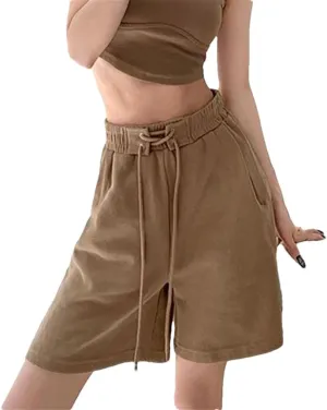 Women's Lace-Up Elastic Waist Shorts Ladies Solid Color Jogging Comfort Loose Casual Shorts