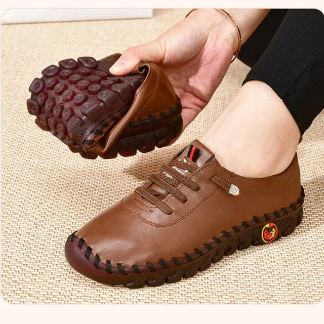 Women's leather soft bottom flat shoes