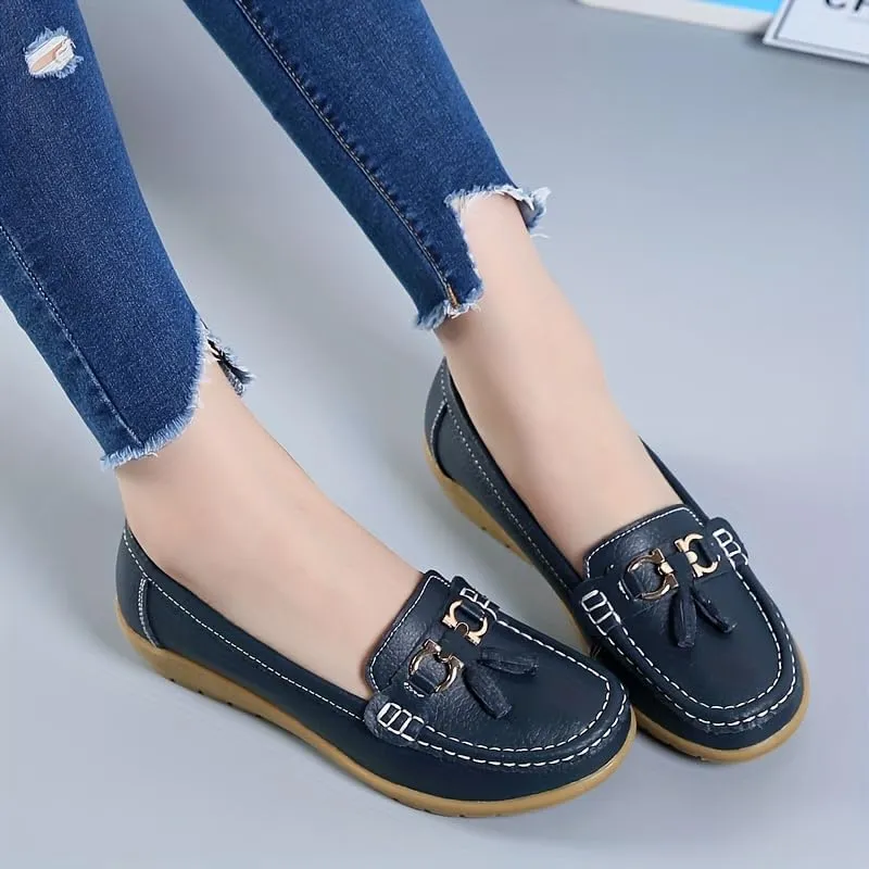Women's Low Wedge Loafers, Lightweight Anti-Slip Slip On Shoes, Solid Color Soft-Sole Flats