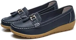 Women's Low Wedge Loafers, Lightweight Anti-Slip Slip On Shoes, Solid Color Soft-Sole Flats