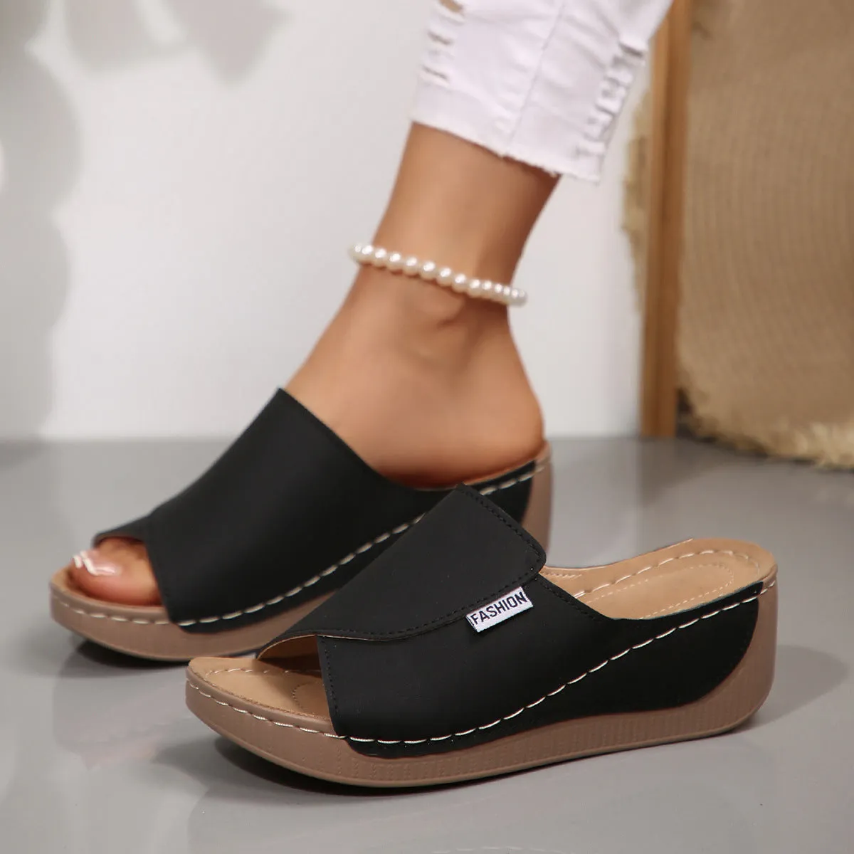 Women’s Mule Sandals – Wedge Heel – Open Toe – Slip-On – Cushioned Insole Comfort