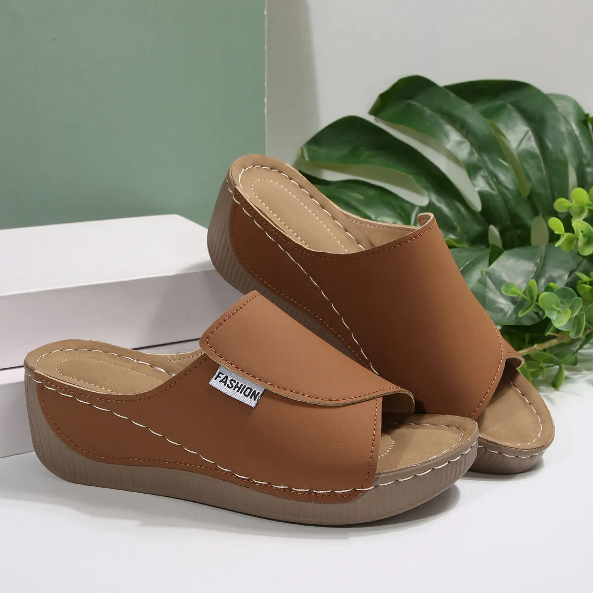 Women’s Mule Sandals – Wedge Heel – Open Toe – Slip-On – Cushioned Insole Comfort