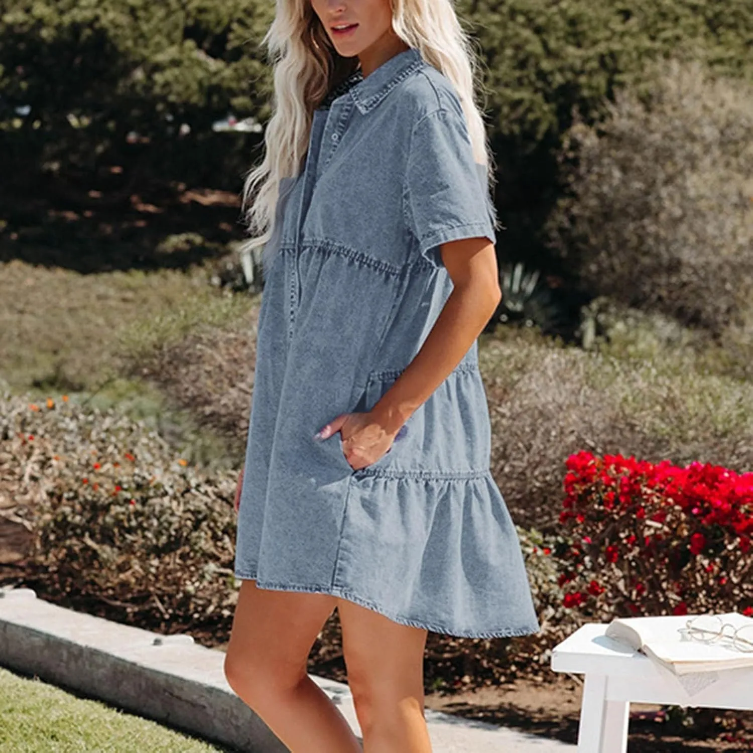 Womens Plus Size Denim Jean Dress Romper Outfit Knee Length Summer Casual for Women 2025 with Sleeves T Shirt Dresses
