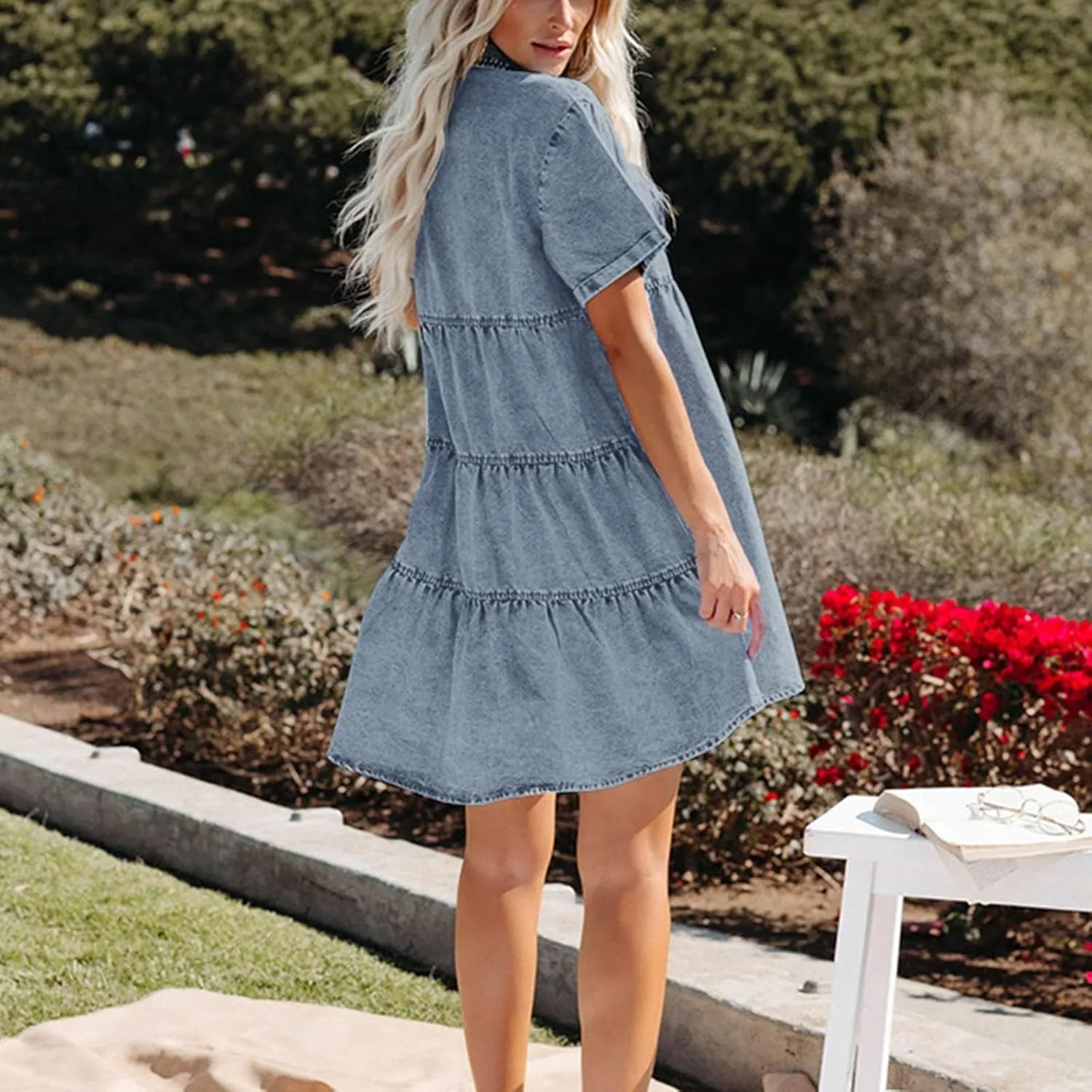 Womens Plus Size Denim Jean Dress Romper Outfit Knee Length Summer Casual for Women 2025 with Sleeves T Shirt Dresses