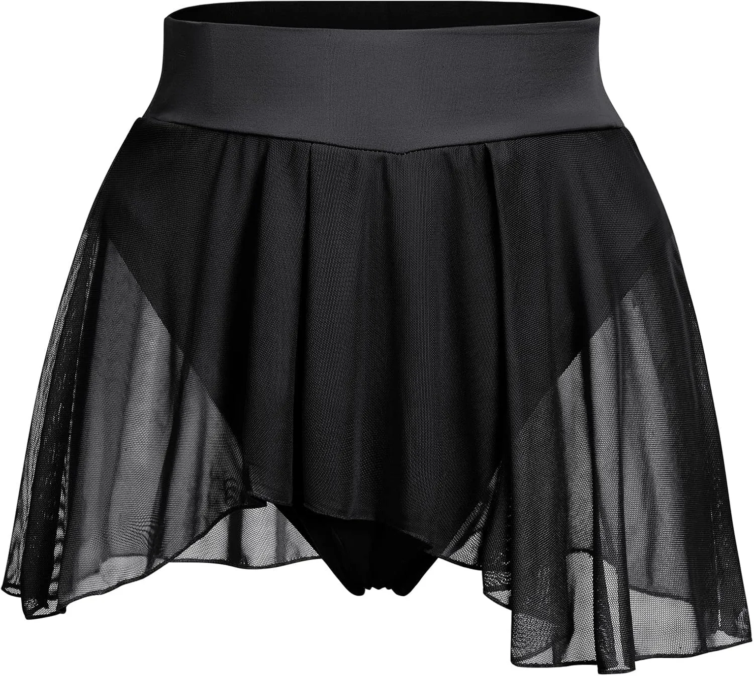 Women's Ruffle Dance Shorts Mesh Tulle Elastic Waist Asymmetrical Hem Rave Booty Bottoms Active Dancewear