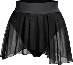 Women's Ruffle Dance Shorts Mesh Tulle Elastic Waist Asymmetrical Hem Rave Booty Bottoms Active Dancewear