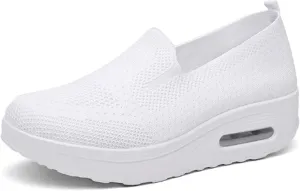 Womens Slip On Sneakers Breathable Mesh Knitted Woven Low Top Walking Shoes Fashion Comfortable Orthopedic Sneakers Casual Lightweight Wide Width Arch Support Non-Slip Shoes
