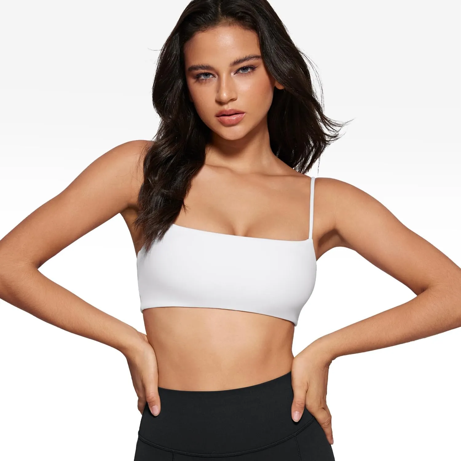 Women's Square Neck Sports Bra Spaghetti Strap Padded Cami Yoga Wireless Square Back Workout Bra Crop Top