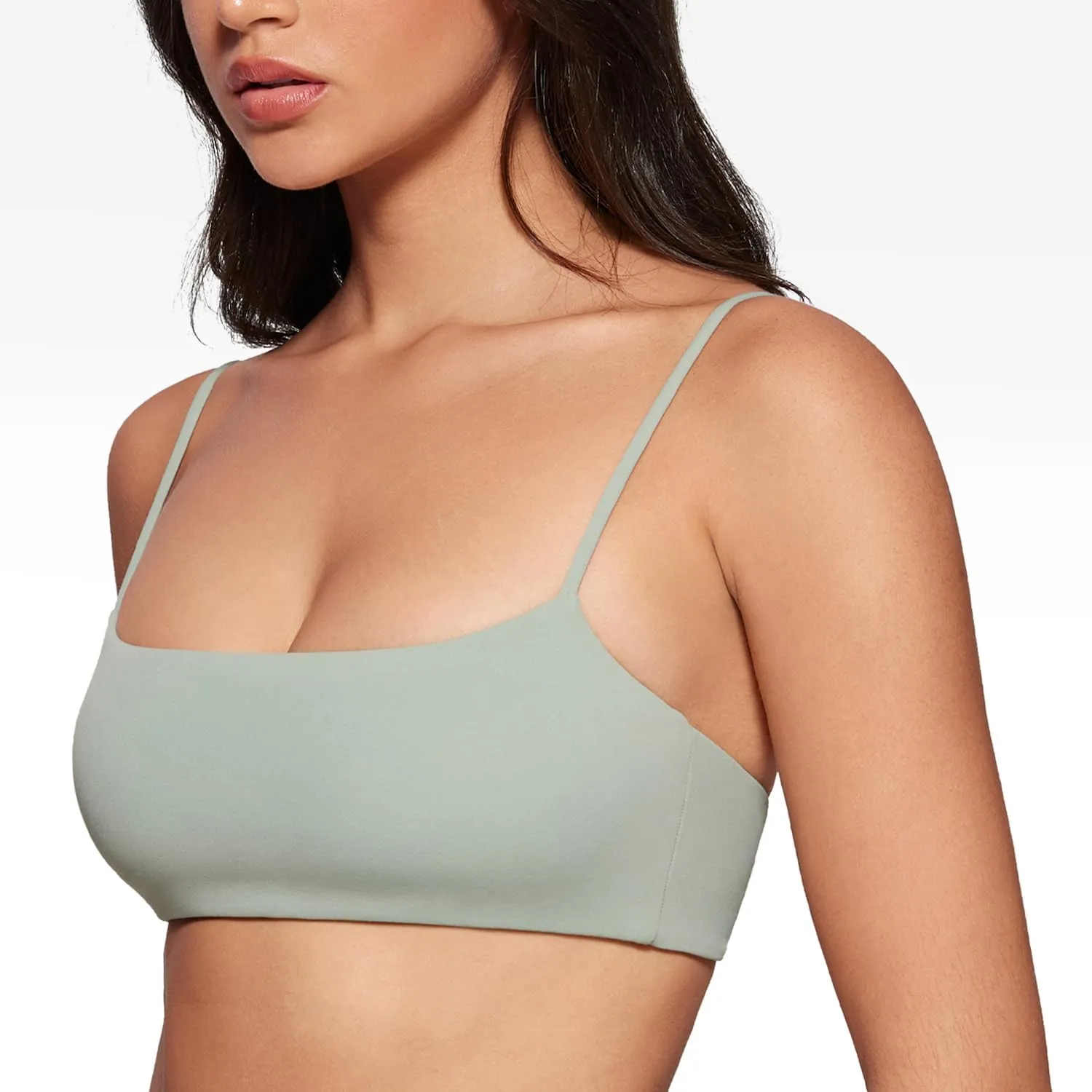 Women's Square Neck Sports Bra Spaghetti Strap Padded Cami Yoga Wireless Square Back Workout Bra Crop Top