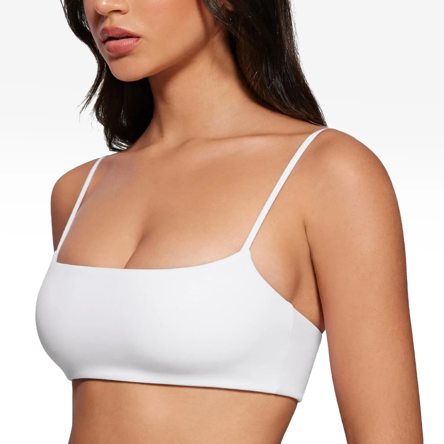 Women's Square Neck Sports Bra Spaghetti Strap Padded Cami Yoga Wireless Square Back Workout Bra Crop Top