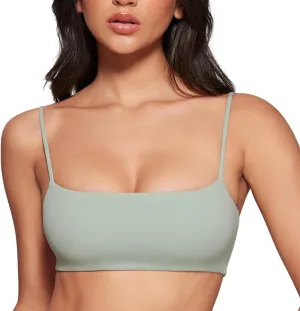 Women's Square Neck Sports Bra Spaghetti Strap Padded Cami Yoga Wireless Square Back Workout Bra Crop Top