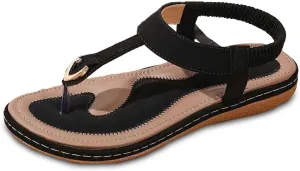Women's Thong Flip Flops - Floral Slingbacks with Soft Wide Strap & Ornamental Cutouts Wedges Sandals for Women Size 4