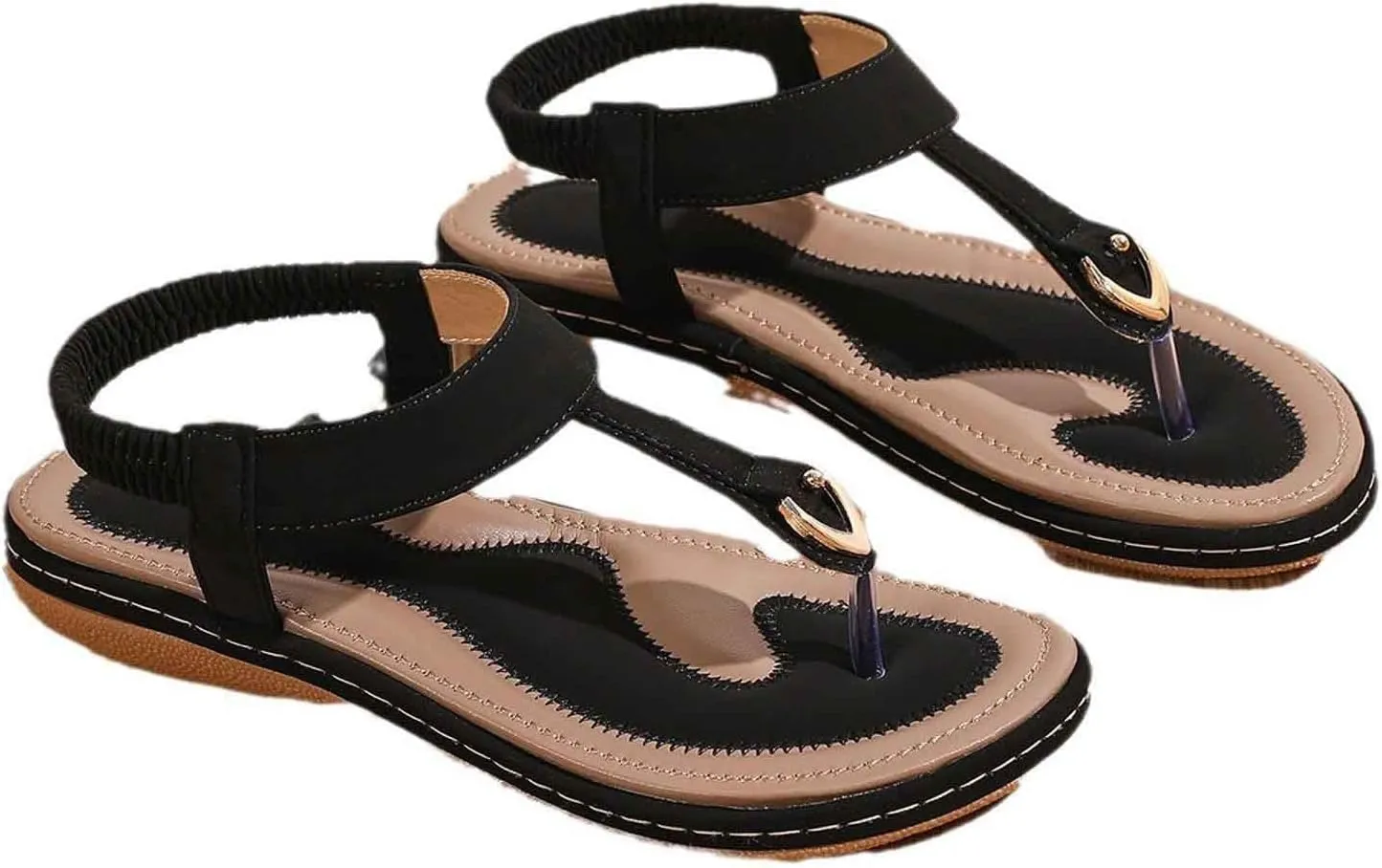 Women's Thong Flip Flops - Floral Slingbacks with Soft Wide Strap & Ornamental Cutouts Wedges Sandals for Women Size 4
