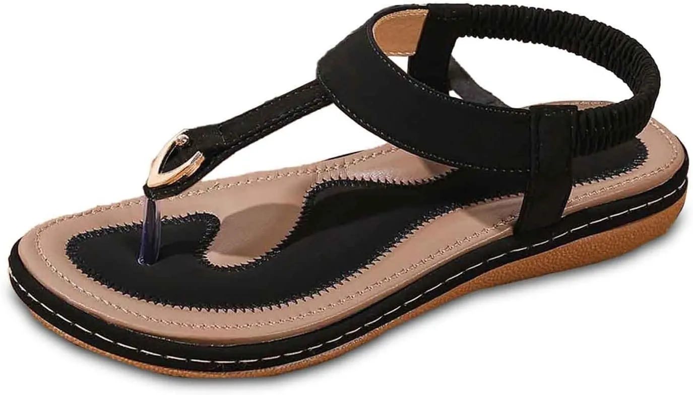 Women's Thong Flip Flops - Floral Slingbacks with Soft Wide Strap & Ornamental Cutouts Wedges Sandals for Women Size 4