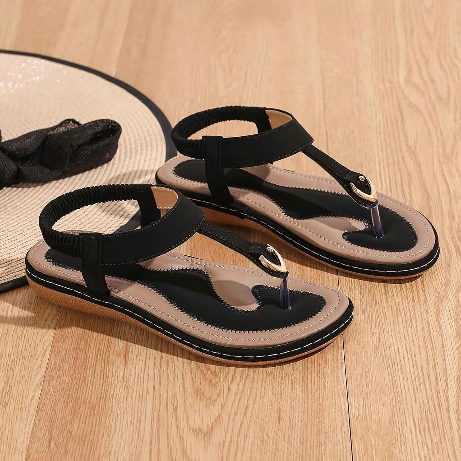 Women's Thong Flip Flops - Floral Slingbacks with Soft Wide Strap & Ornamental Cutouts Wedges Sandals for Women Size 4