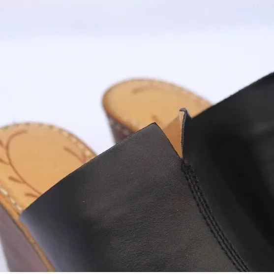 Women's Vintage Platform Block Heel Open Toe Mule Sandals