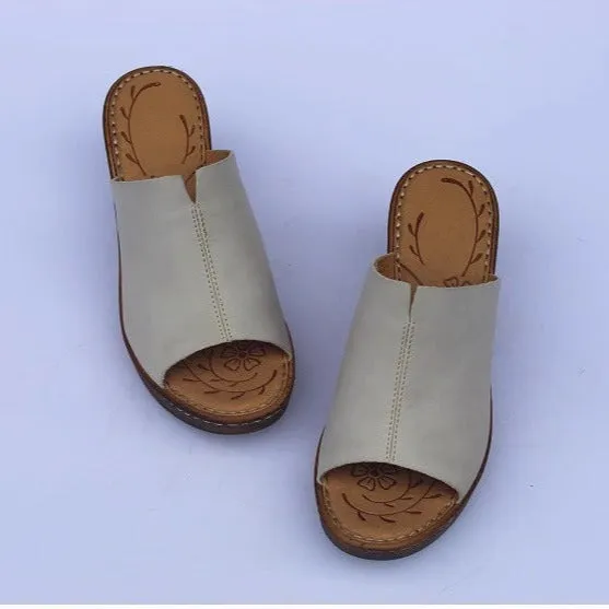 Women's Vintage Platform Block Heel Open Toe Mule Sandals